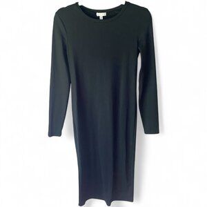 Leith Black Bodycon long sleeve midi dress S minimalist old money capsule